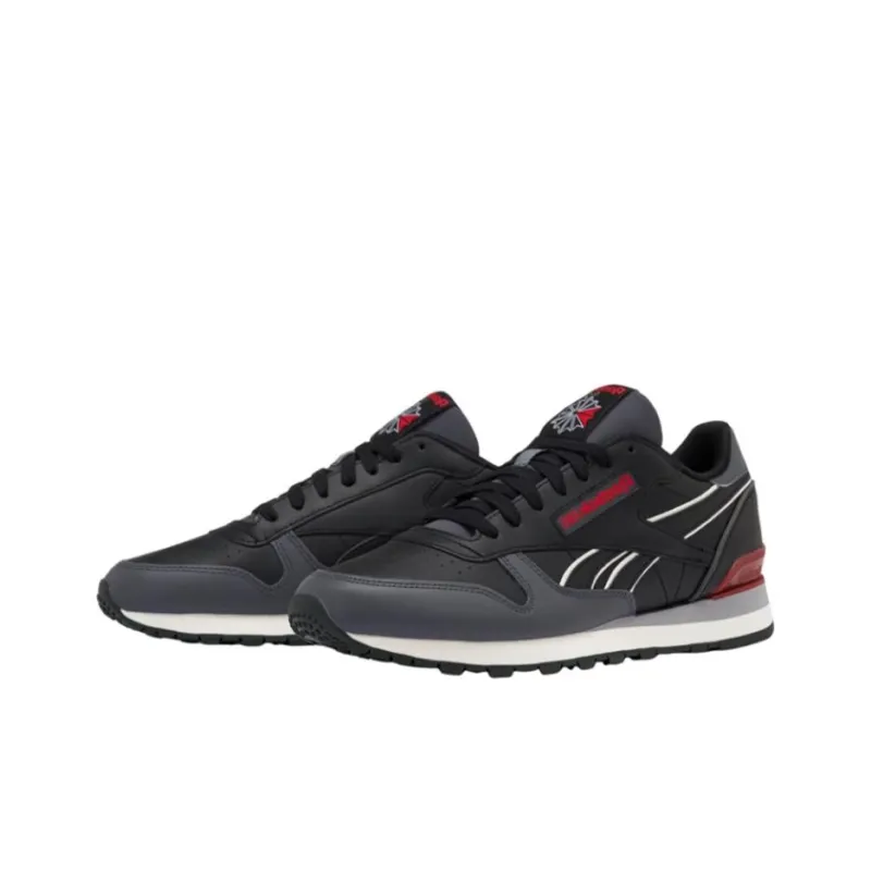 Reebok Classic Leather CLIP Cushioning Wear Resistant Low Top Running Shoes Unisex Black Red-3