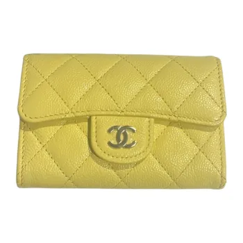 CHANEL Grained Cow Leather Card Holder Women's Milk Tea Beige