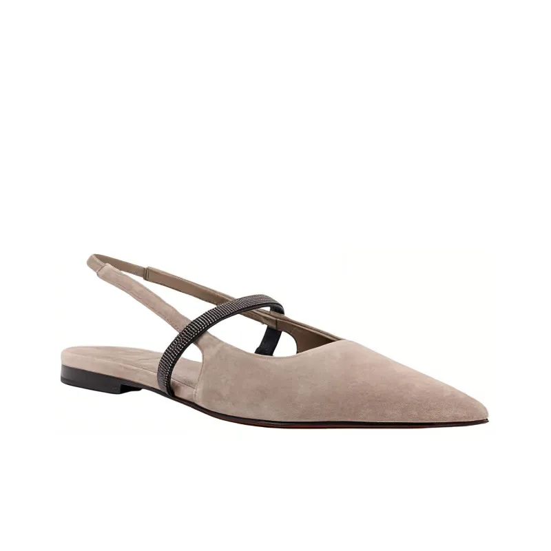Brunello Cucinelli Monili-chain Suede Ballerina Shoes-3
