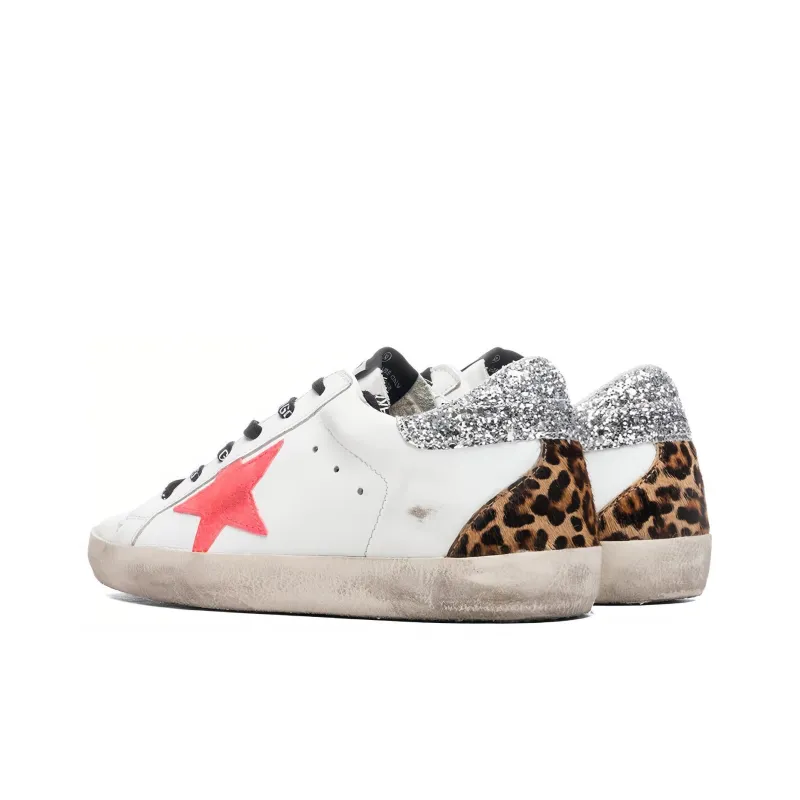 Golden Goose Super Star Low Top Stylish Skateboarding Shoes Women's Pink Logo Silver Tail Distressed Style-3