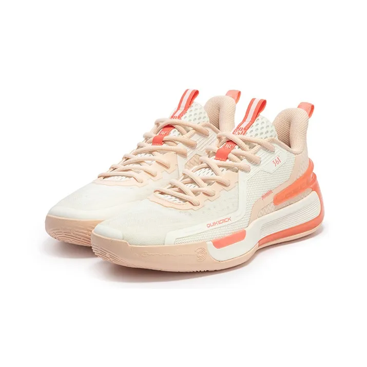 361° GOEY Cushioning Anti Slip Wear Resistant Breathability Low Top Basketball Shoes Men's White Pink-2