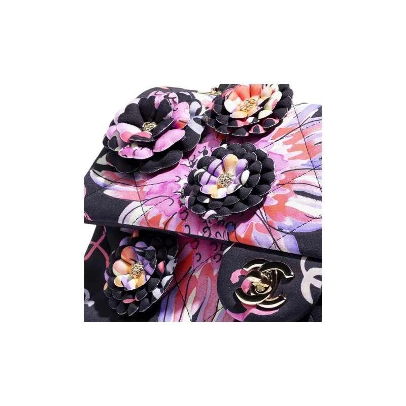 CHANEL Printed Fabric Crossbody Bag, Shoulder Bag Regular Women's Black & Multicolor-2
