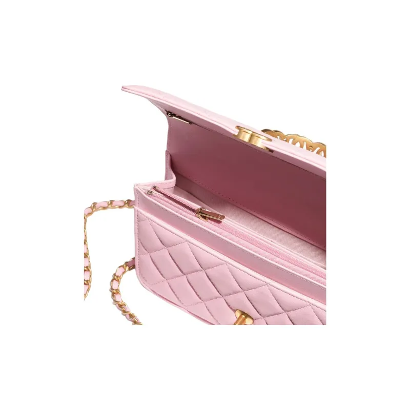 CHANEL Bright Lambskin One Shoulder Portable Wallet Women's Light Pink-2