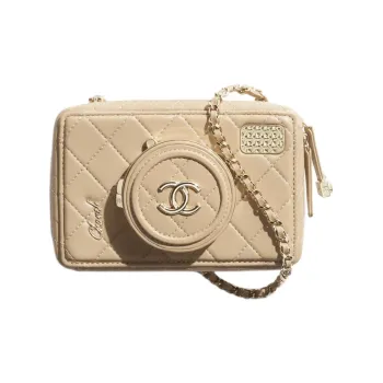 CHANEL Lambskin Camera Bag, Shoulder Bag, Crossbody Bag Women's Dark Beige