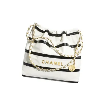 CHANEL Bright Calfskin One Shoulder Handbag Trumpets Women's White & Black