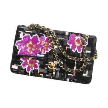 CHANEL Classic Flap CF Embroidery Portable Crossbody Bag, Shoulder Bag Women's Black & Multicolor