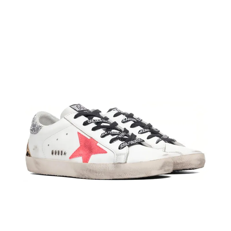 Golden Goose Super Star Low Top Stylish Skateboarding Shoes Women's Pink Logo Silver Tail Distressed Style-1