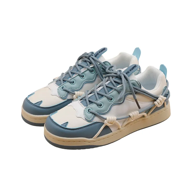 MINGKUANG Street Trend Travel Plan Box Anti Slip Wear Resistant Low Top Skateboard Shoes Women's Blue White-2