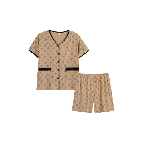 Sha Qian Pajama Set Summer Women's Khaki