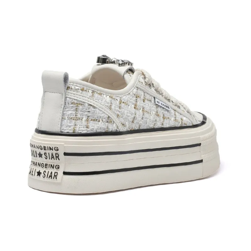 KEJIANNI Chanel-Inspired Anti-Slip And Wear-Resistant Height Increasing Low-Top Canvas Shoes Women's-14