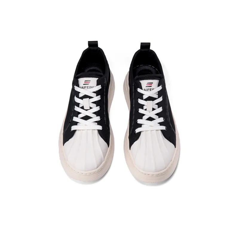 SAIFEINU Shell Head Collection Cushioning Lightweight Height Increasing Low-Top Skateboard Shoes Men's Black-2