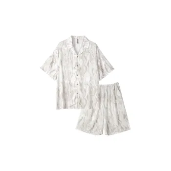 Same Language Pajama Set Men's Day White, Vermilion Ink, Smoky Silk