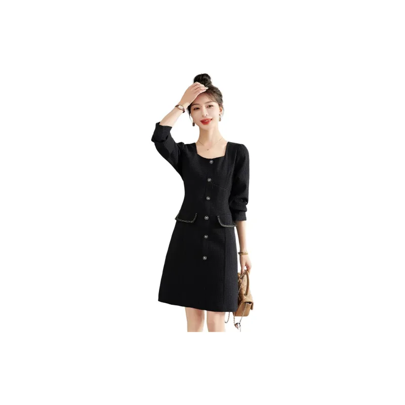 Emodues Long Sleeved Dress Women's Black-2