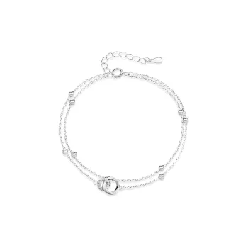 JUICY GRAPE S925 Silver Minimalist Style Versatile Double Loop Interlocking Zircon Bracelet Women's