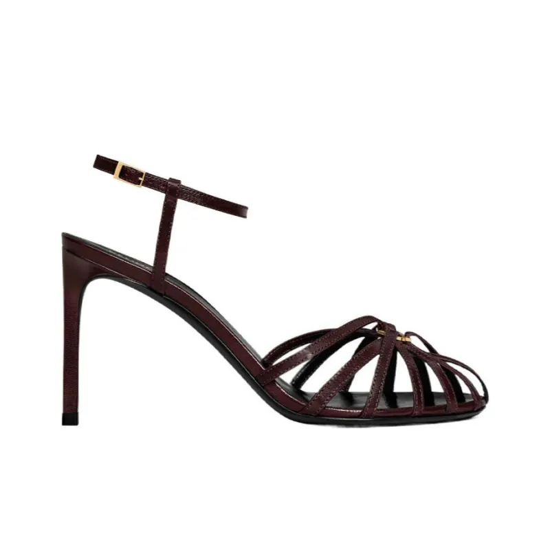 CELINE Triomphe Strap Sandals 8.5cm Women's Red Brown-1