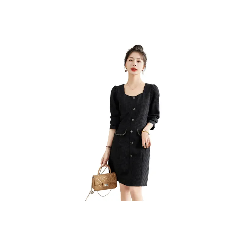Emodues Long Sleeved Dress Women's Black-3