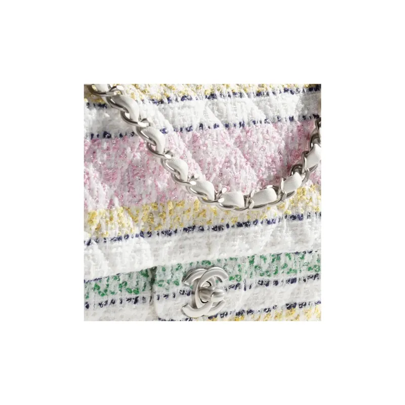 CHANEL Classic Flap CF Fabric One Shoulder Handbag Women's Light Pink Multicolor-3