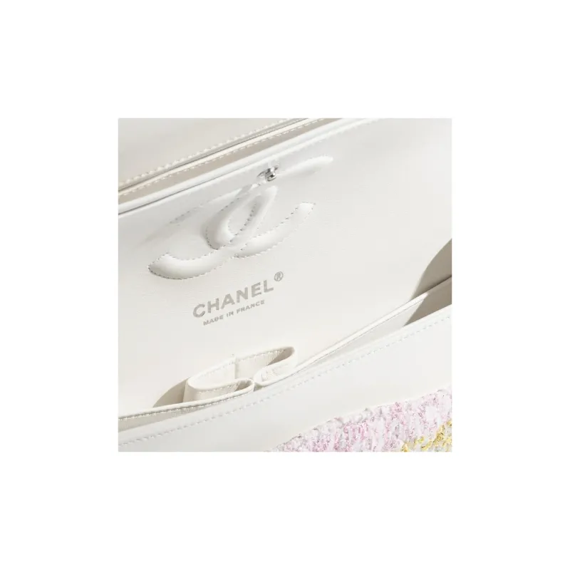 CHANEL Classic Flap CF Fabric One Shoulder Handbag Women's Light Pink Multicolor-2