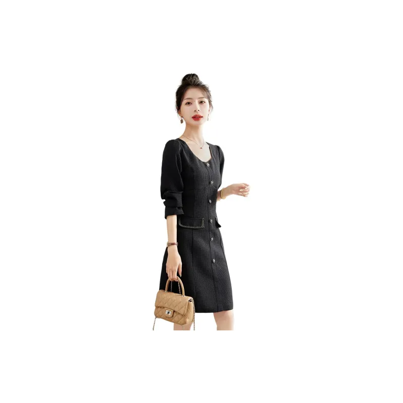 Emodues Long Sleeved Dress Women's Black-4