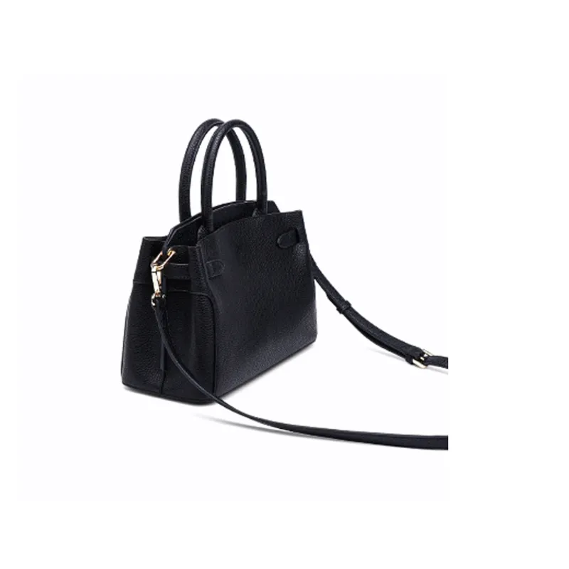 HONGU Split Cow Leather Bonded Synthetic Leather One Shoulder Handbags Women's Khaki Ecru Pitch Black-8