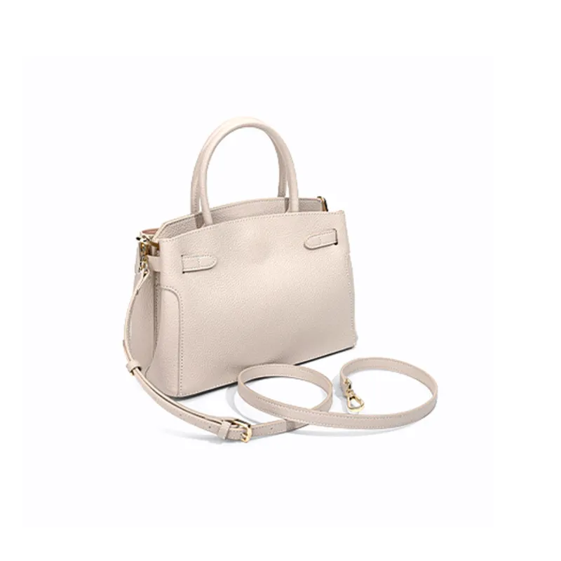HONGU Split Cow Leather Bonded Synthetic Leather One Shoulder Handbags Women's Khaki Ecru Pitch Black-5