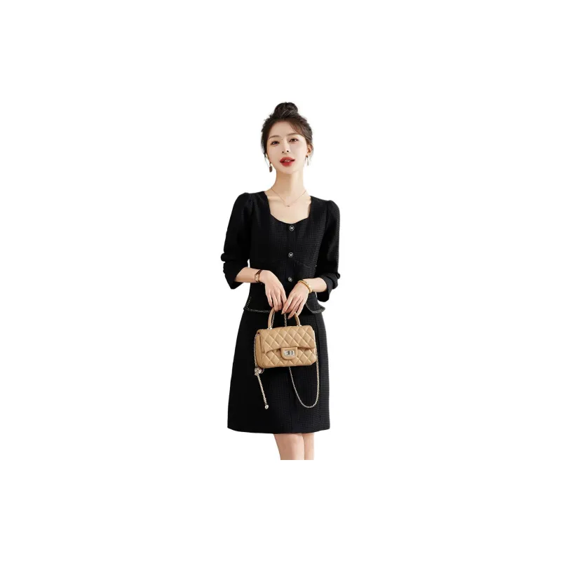 Emodues Long Sleeved Dress Women's Black-5