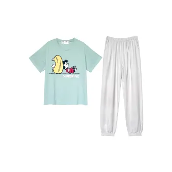 Beiyan Pajama Set Women's Light Cyan Light Gray