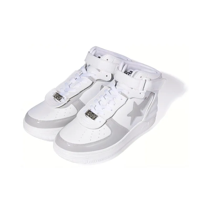 A BATHING APE Bape Mid Mid Top Stylish Skateboarding Shoes Men's White Gray-1