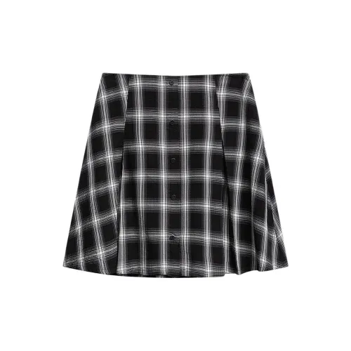 Broadcast Casual Long Skirts Women's Jet Black Plaid