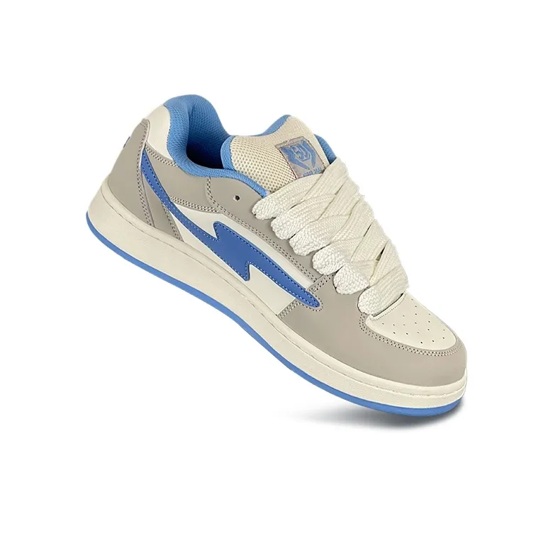 LuzaoT SUPER DRAG Lightning Puffy Shoes Low Top Skateboard Shoes Unisex Gray Blue-3