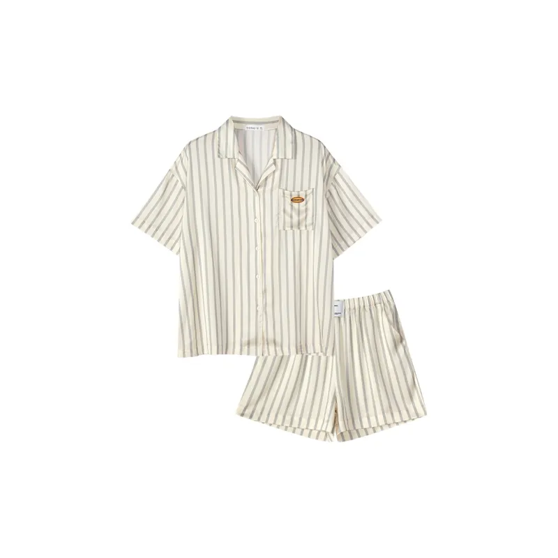 Same Language Pajama Set Women's Vertical Stripes In Sky Blue-0