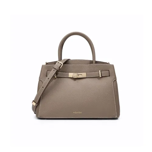 HONGU Split Cow Leather Bonded Synthetic Leather One Shoulder Handbags Women's Khaki Ecru Pitch Black