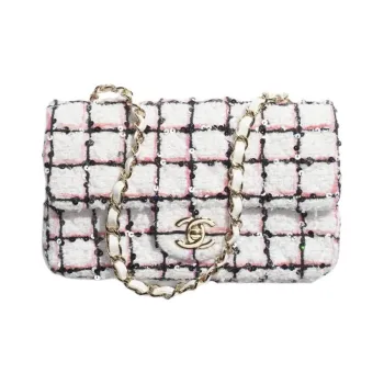 CHANEL Tweed One Shoulder Handbag Mini Women's White & Black & Light Pink