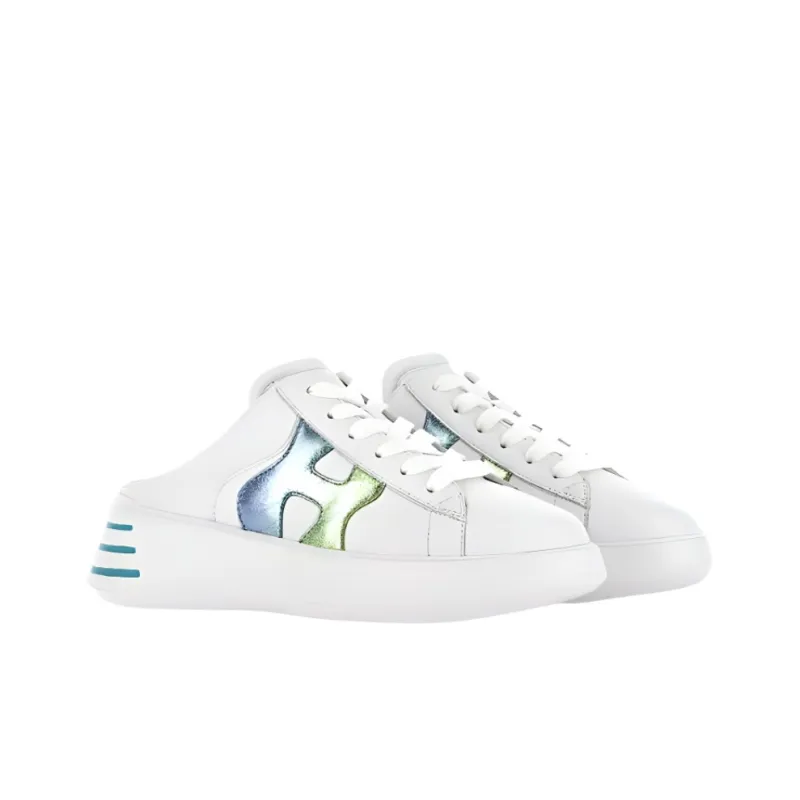 HOGAN Rebel Rubber Sole Wrap-toe Slippers Women's White Blue Green-2