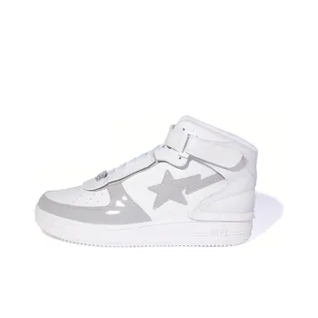 A BATHING APE Bape Mid Mid Top Stylish Skateboarding Shoes Men's White Gray