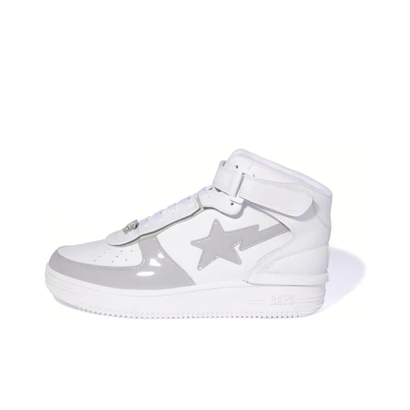 A BATHING APE Bape Mid Mid Top Stylish Skateboarding Shoes Men's White Gray-0