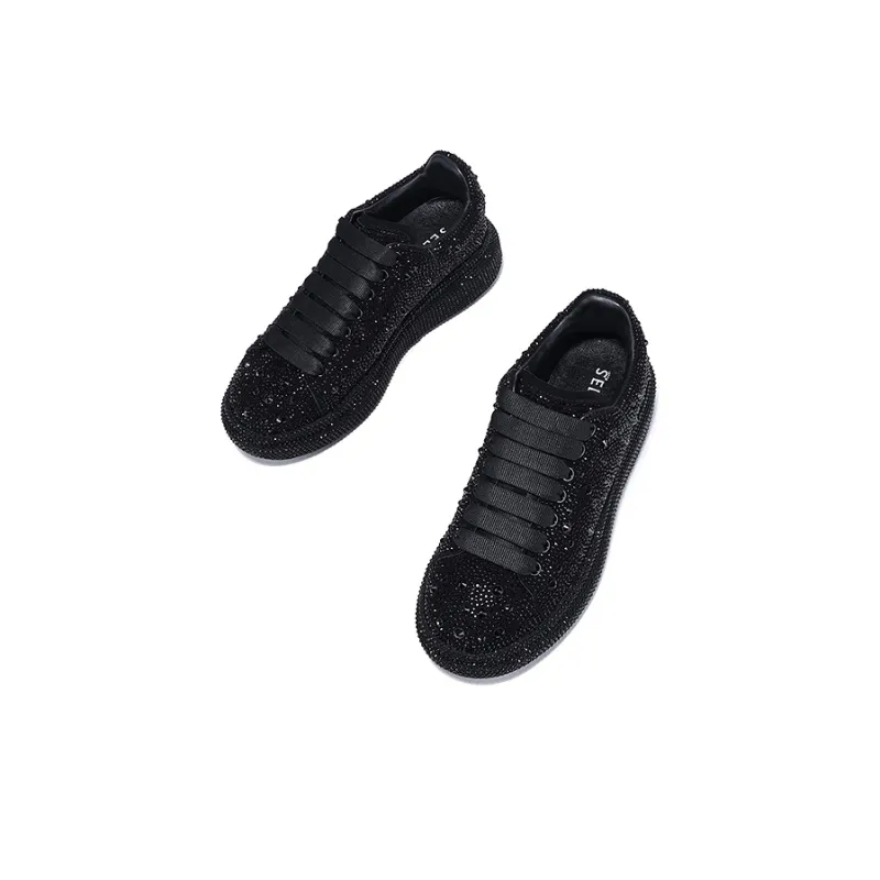 SELAIYA Abrasion Resistant Lightweight Height Increasing Low Top Skateboard Shoes 4cm Women's Black-3