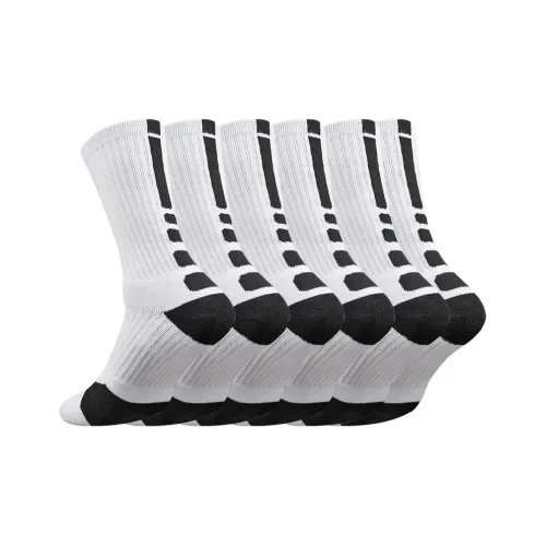 Ledomoda 6팩 화이트 블랙 남녀공용 농구 양말