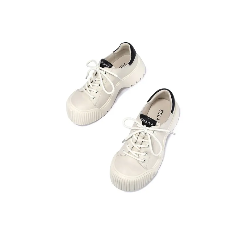SELAIYA Platform Shoes Women's White-3