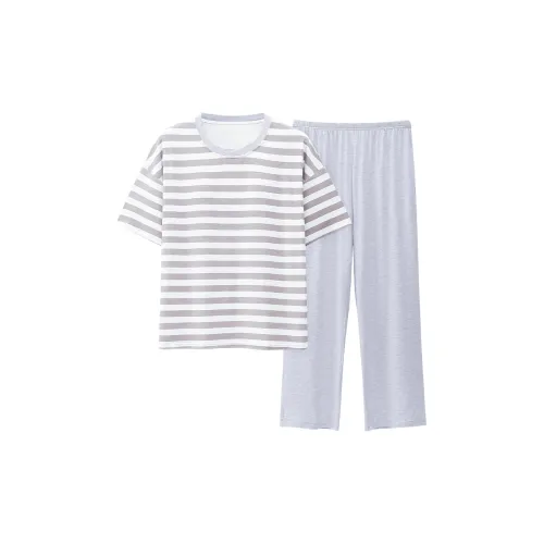 The Story Of The Flower Season Pajama Set Women's Gray White Stripes