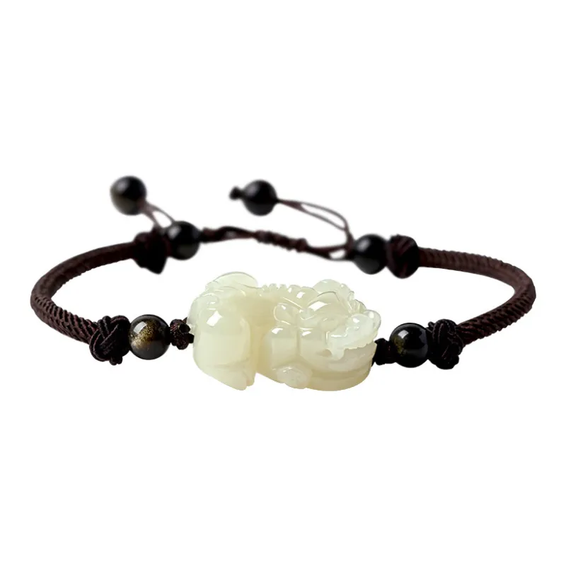 Artisan Lock Heart Jade Hetian Jade Bracelets Women's Pale Greenish White Jade-0