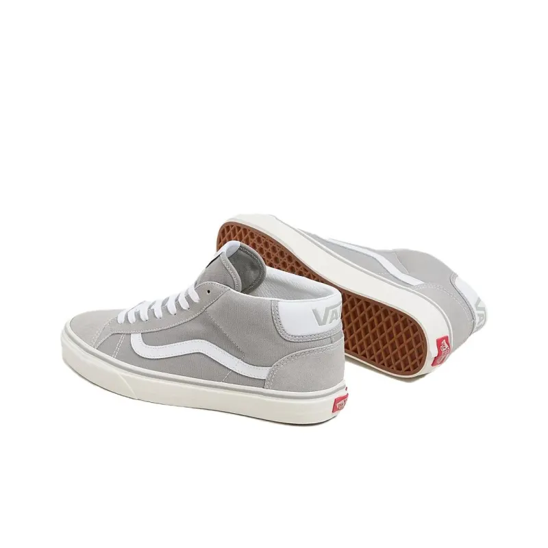 Vans Mid Skool 37 Durable Breathable Mid-Top Skateboard Shoes Women's Gray White-3