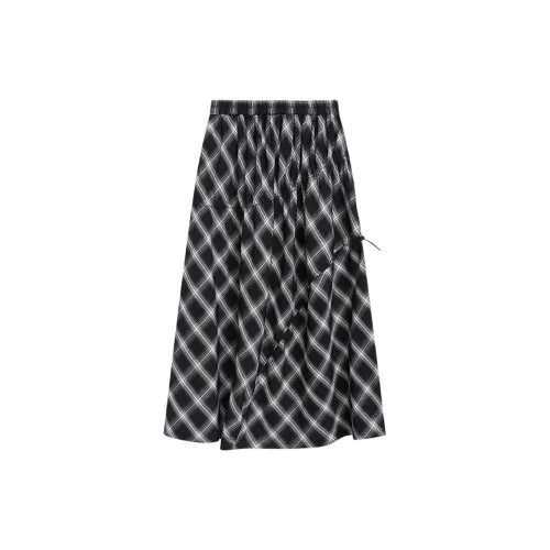 Broadcast Casual Long Skirts Women's Jet Black Plaid