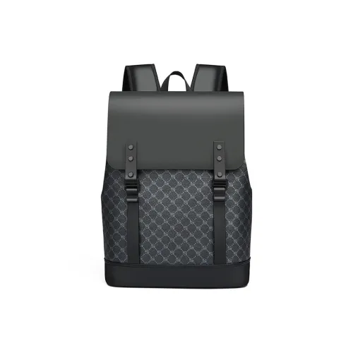 Dusen Kangaroo Abrasion Resistant Fabric Backpack Large Size Unisex Pressed Pattern/Black