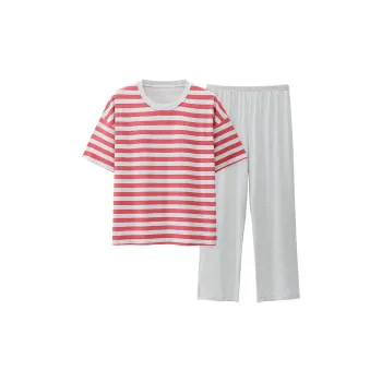 The Story Of The Flower Season Pajama Set Women's Red Gray Stripes