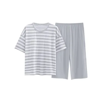 The Story Of The Flower Season Pajama Set Women's Gray White Stripes