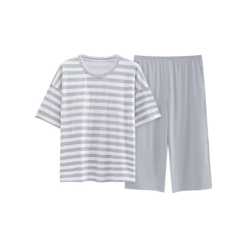 The Story Of The Flower Season Pajama Set Women's Gray White Stripes