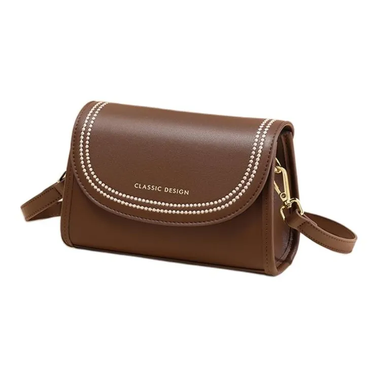 VINEY Cow Leather Patchwork Synthetic Leather Small Square Bag Shoulder Bag Small Size Women's Coffee-4