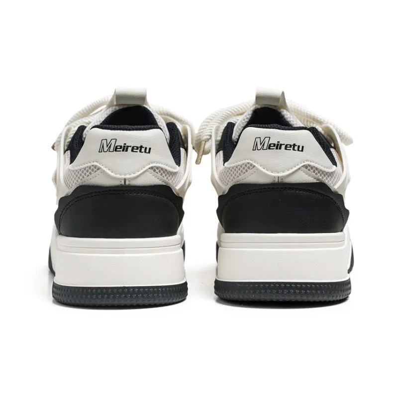 Meiretu Low Top Skateboard Shoes Men's Beige Black-4