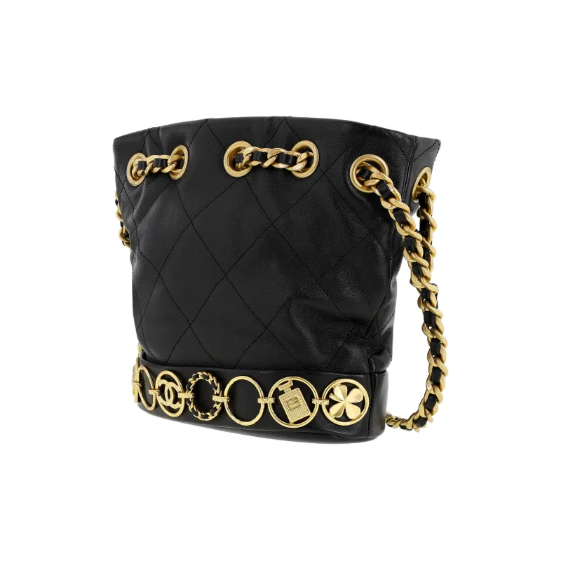 CHANEL Calfskin Bucket Bag, Shoulder Bag, Crossbody Bag Trumpets Women's Black-2